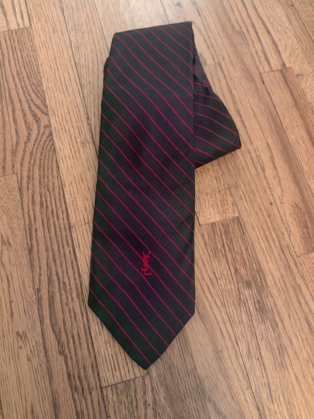 Vintage Yves Saint Laurent Black Tie with Red Diagonal Stripes
